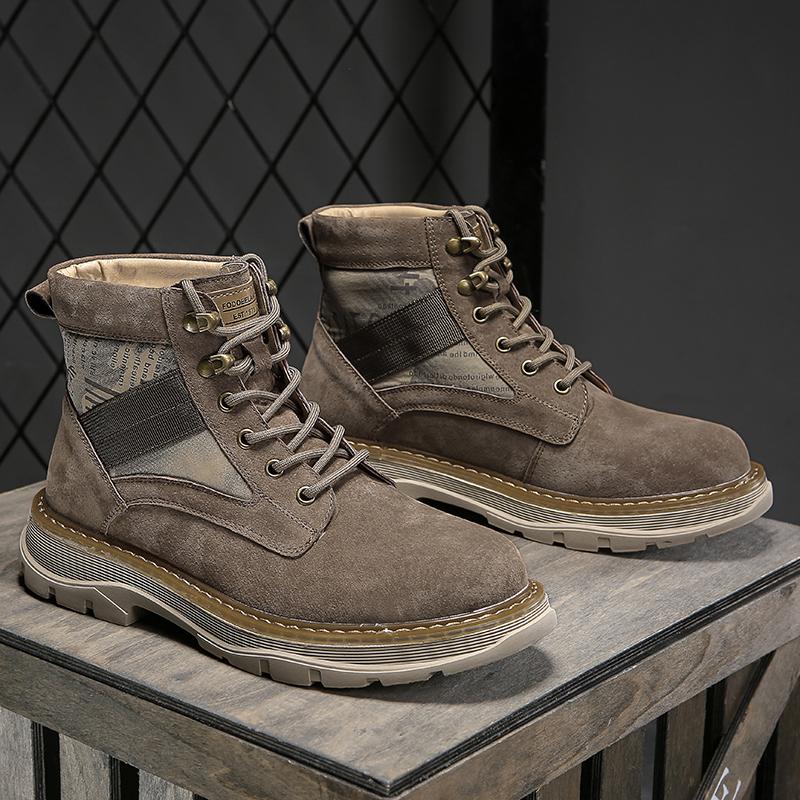 Newest High Quality Cow Suedeleather Men Shoes Autumn Winter Casual Ankle Boots Outdoor Fashion Shoes Male Lace-Up Motorcycle Boots