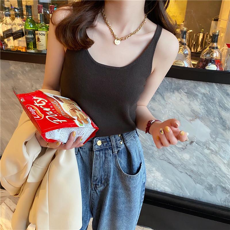 Вязаный жилет женский костюм с базовой рубашкой лето новый белый дизайн халтер топ spice girl