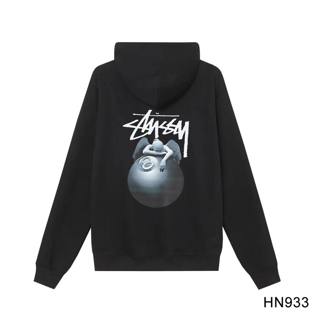 Stussy 2025 Новая весна и осень свободная толстовка большого размера с тонким фасоном черного цвета с принтом 8 скульптурных ангелов из хлопка с капюшоном для пары