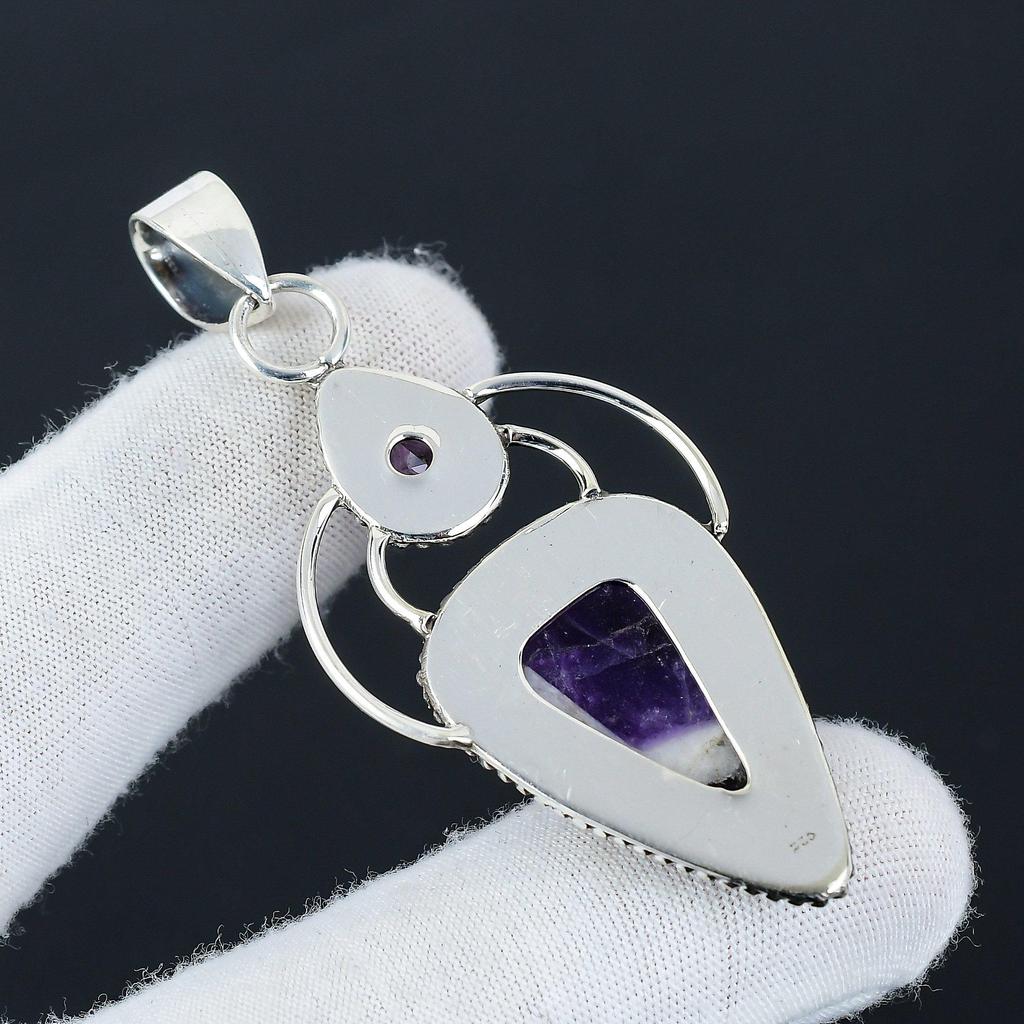 Серебряный кулон с аметистом и шевроном из стерлингового серебра 925 пробы — дизайн ручной работы, повседневные украшения, уникальный женский подарок с аметистом