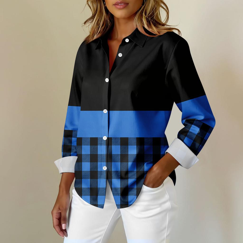 Женская рубашка-блузка с принтом и пуговицами, длинный рукав, повседневный базовый рубашечный воротник, обычный топ