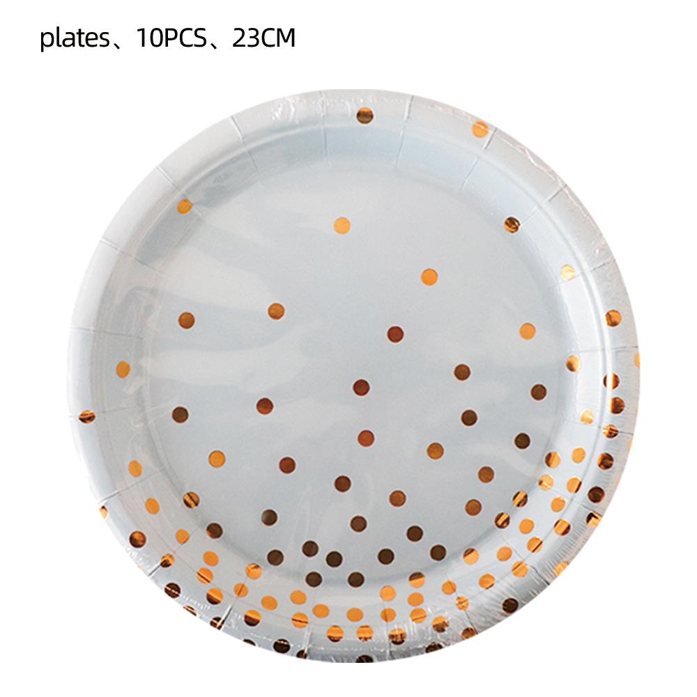 Birthday Party Must-Have White Bronzing Polka Dot Theme Disposable Items Plate Paper Cup Tablecloth Flag Decoration