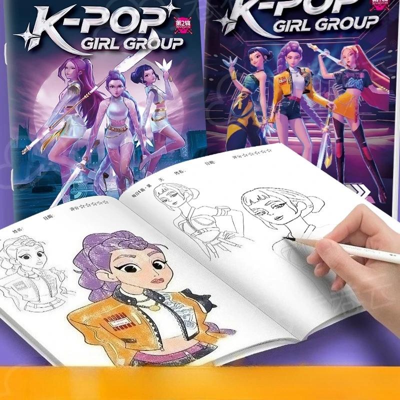 K-pop Охотник на демонов Эскиз Копия Альбома Раскраски Аниме Обводка Детские Рисунки DIY Заполнение Цветом Граффити Игрушки Книга Подарок для Девочки
