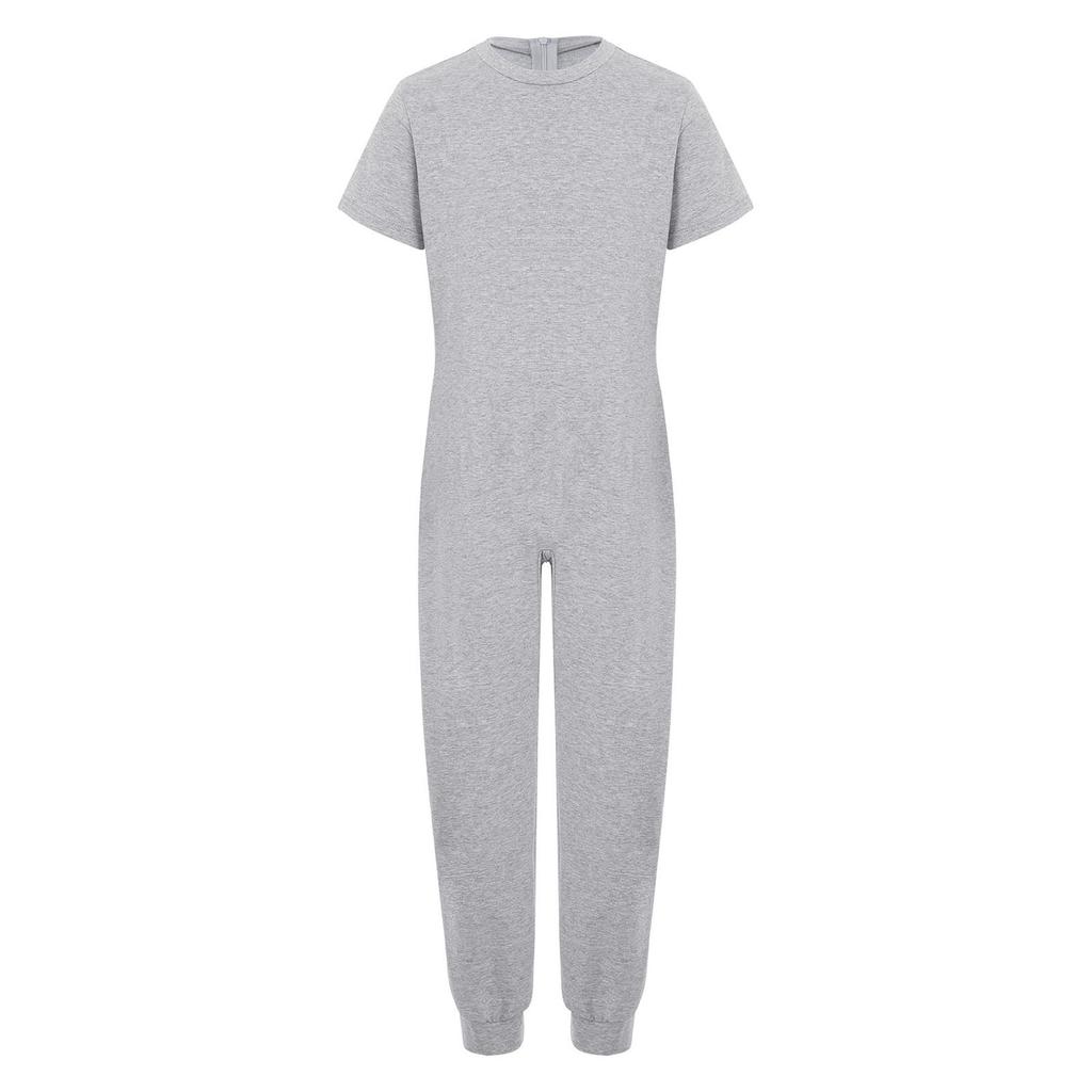 Unisex Kids Adaptive Clothing Jumpsuit Round Neck Short Sleeve Design Back Invisible Zipper Solid Color Full Body Outfit