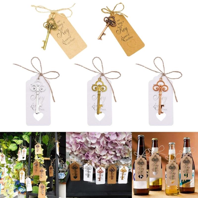 20pcs Skeleton Key Bottle Opener with Card Tag Bridal Shower Party-Favor Souvenir-Gift for Guests Wedding Party Decor