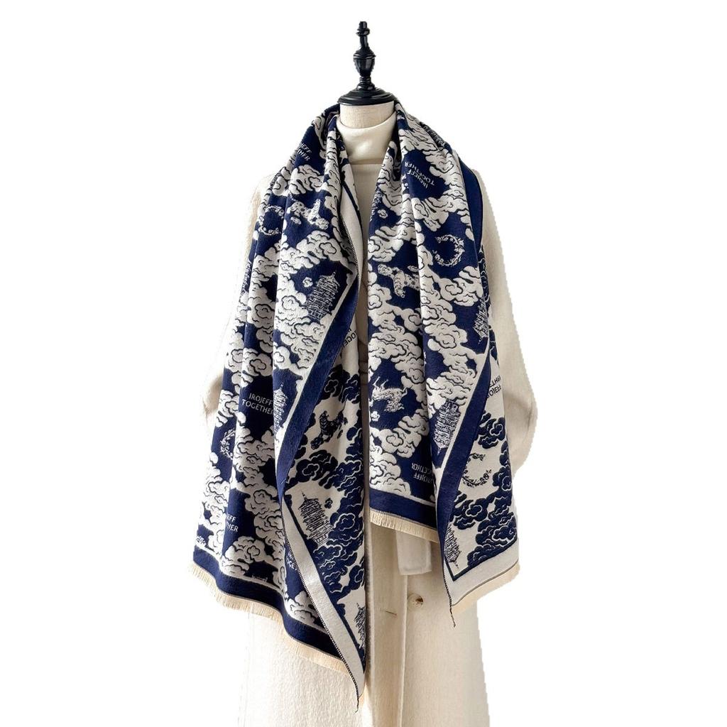Imitation Cashmere Scarf Women'S Autumn And Winter Double-Sided Printing Versatile Scarf Thickened Thermal Air Conditioner Shawl