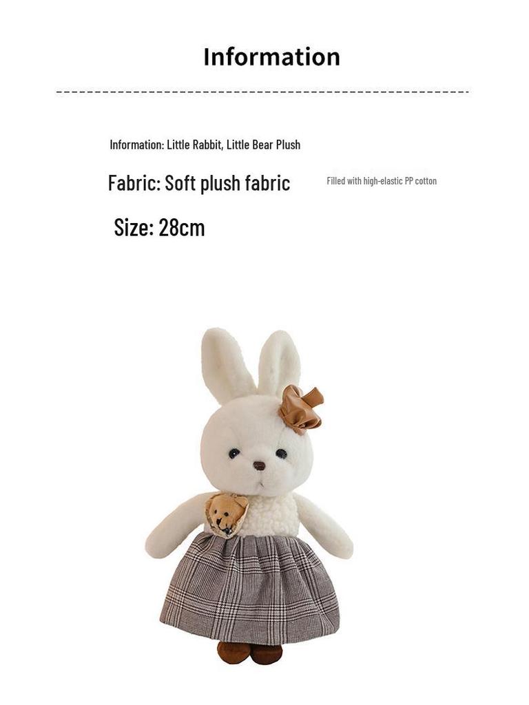 Adorable Rabbit & Bear Plush Toy, Eight-Inch Claw Machine Doll, Valentine's Day Gift