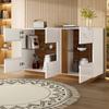 Modern Sideboard with 3 Acrylic Doors, 2 Compartments and Dimmable LED Lighting, White-Natural, 120×38×80cm