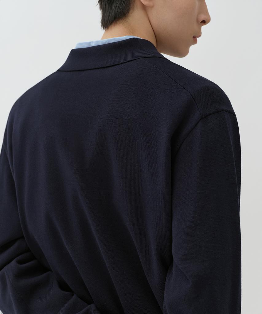 MUSINSA STANDARD Washable Supima Cotton Long Sleeve Knitted Polo Shirt [Navy]