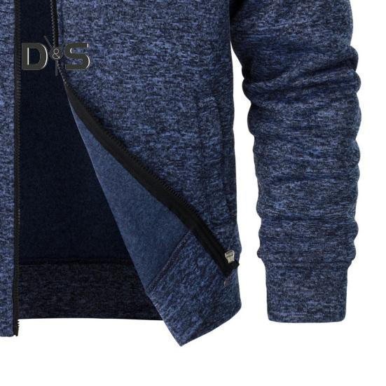 Осень-зима мужская куртка трикотажная пэчворк застежка-молния воротник стойка кардиган длинные рукава средней длины приталенный крой термопальто