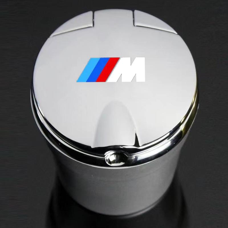 YMDM4 Car Ashtray with Cover LED Light Ashtray Sticker For BMW M Power X1 e84 X3 f25 X5 e53 x6 e71 ix3 i3 320i 330d M4 1 3 5 Series
