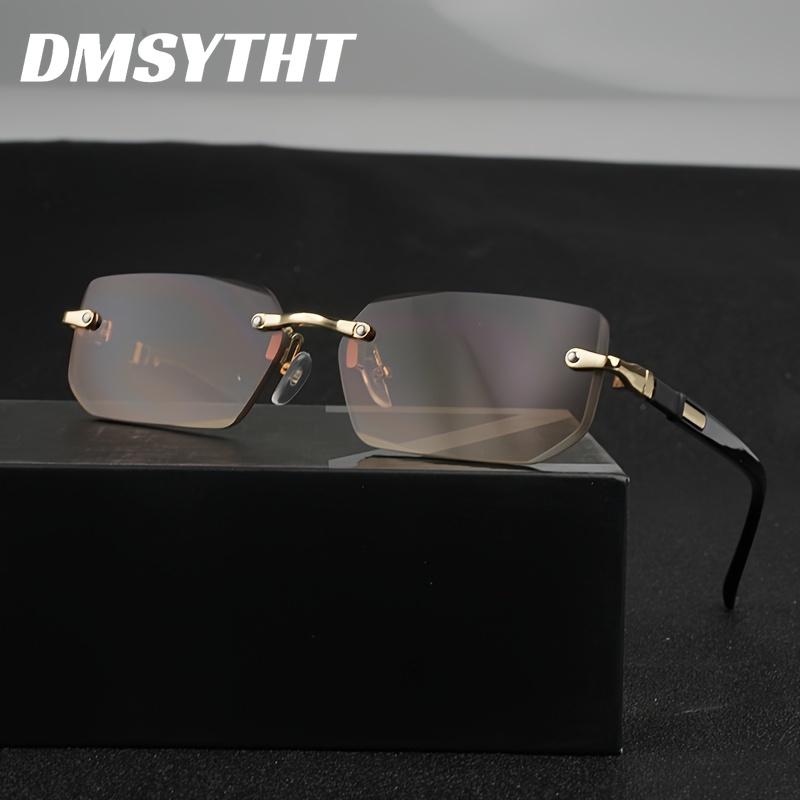 Стильные неполяризованные прямоугольные очки без оправы для мужчин и женщин - Модные золотистые металлические оправы