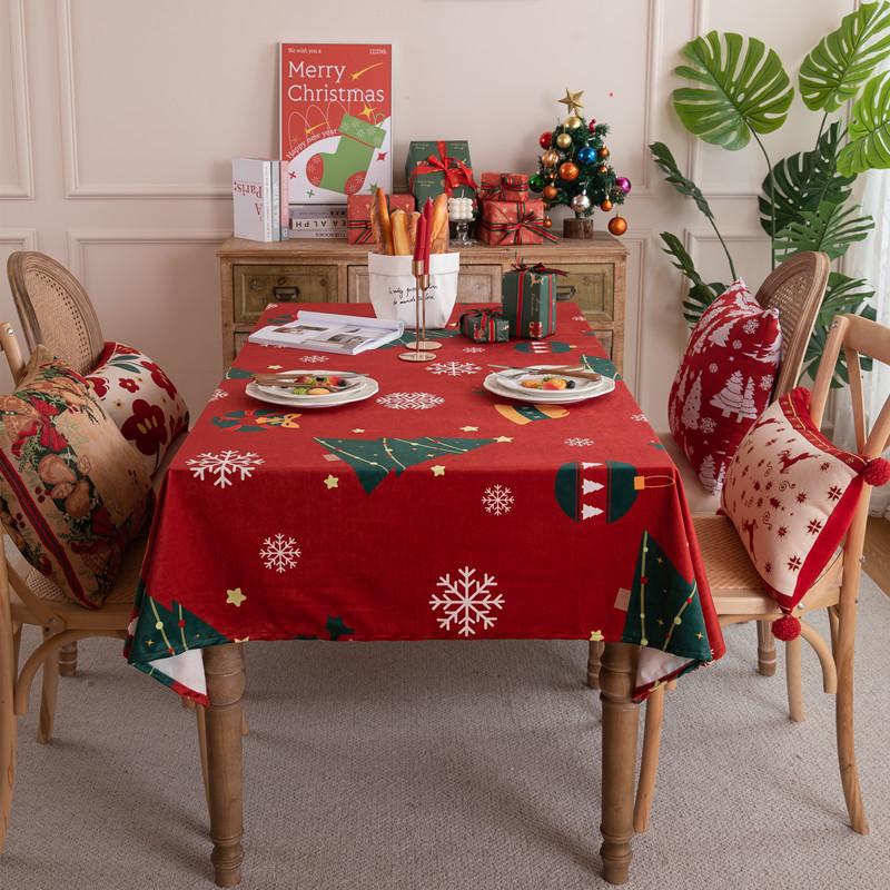 Flannel Print Red Christmas Snowflake Christmas Tree Tablecloth Coffee Table Tablecloth Table Cloth