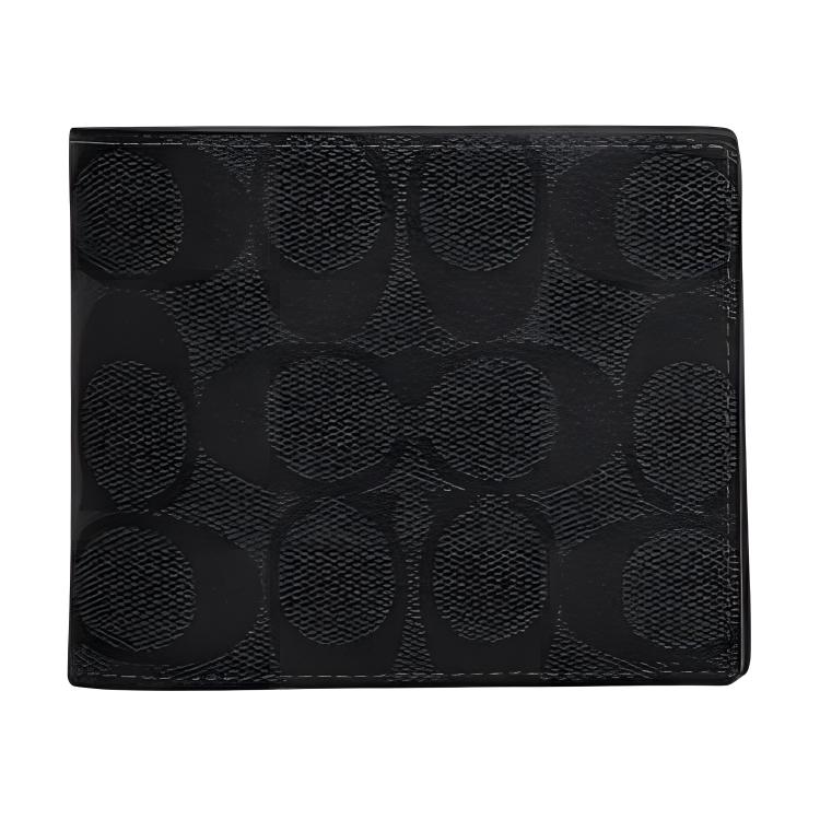 COACH Canvas Card Holder Wallet Mens Black Antique Nickel