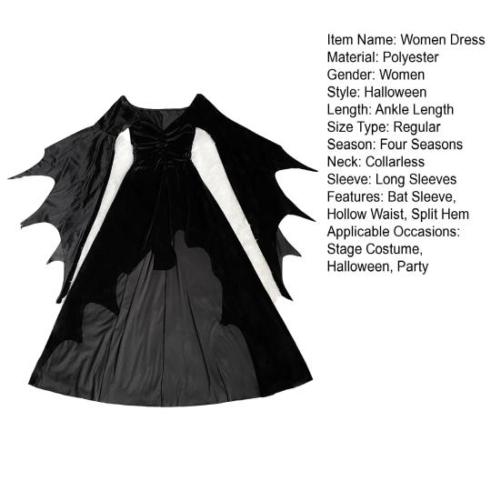 1 комплект, женское платье для косплея с ожерельем, повязка на голову и чулки, готический стиль, костюм ведьмы на Хэллоуин, ажурный костюм без воротника с длинными рукавами «летучая мышь»