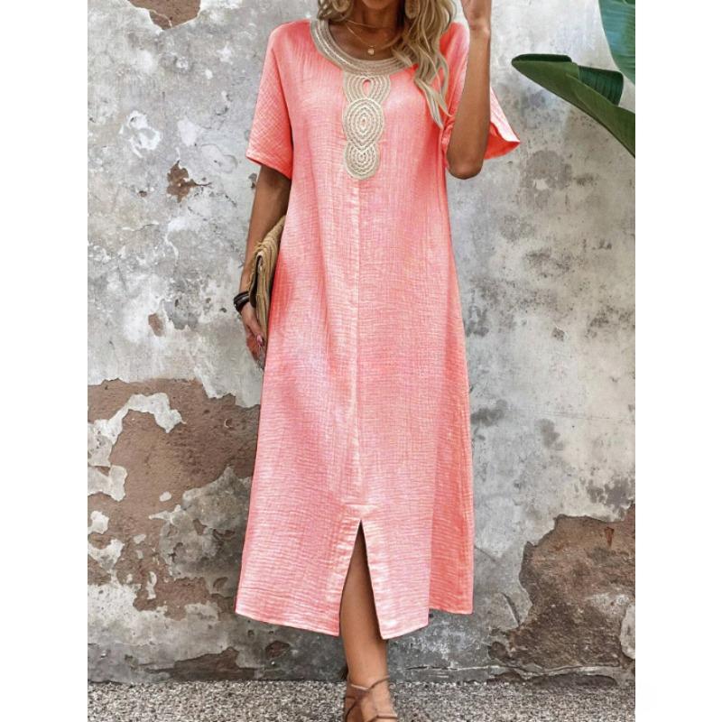 Новое женское летнее платье свободного кроя с круглым вырезом и короткими рукавами из кружева