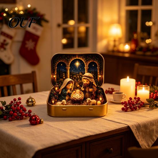 Stocking Stuffer Gift Tiny Christmas Wonderland in a Tin, Mini Holiday Diorama Decor, Miniature Winter Cozy Nook Ornament Scene with Santa,