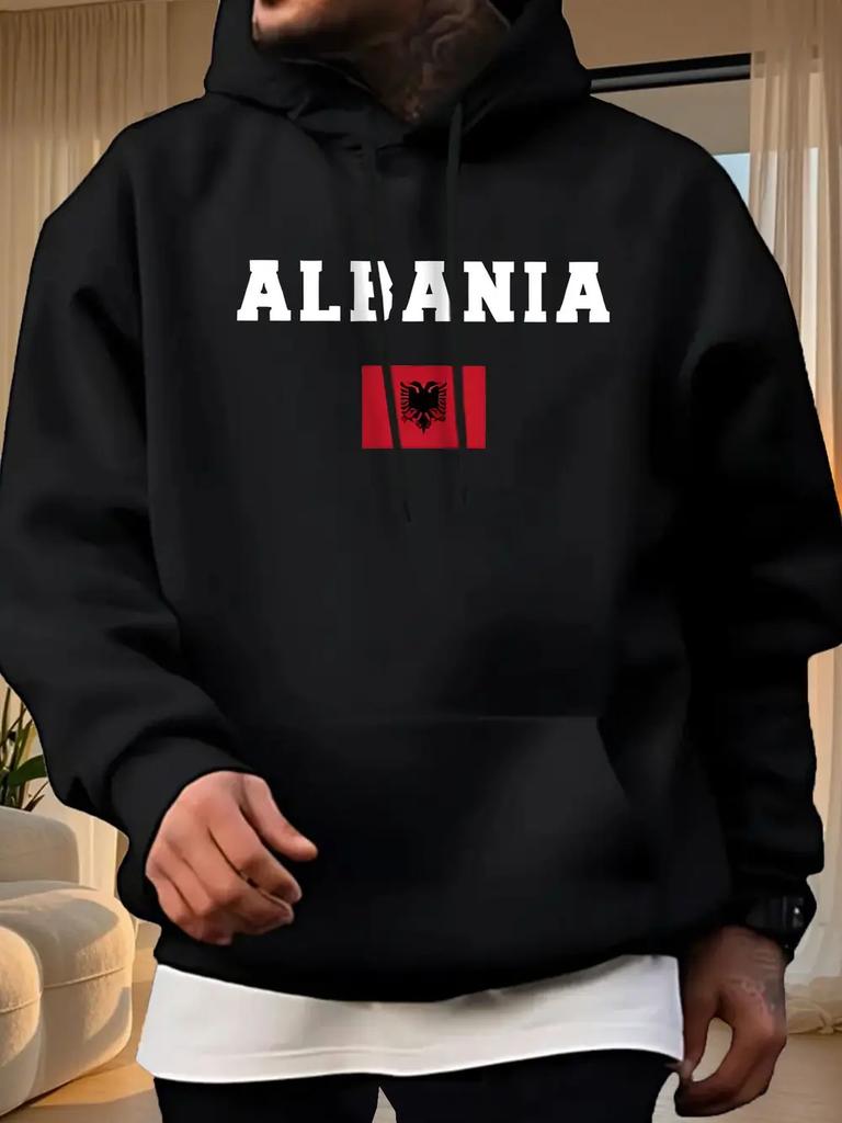 Casual Fleece-Lined Print Hoodie - Warm Pullover with "ALEXIA" Emblem