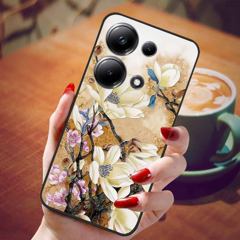 For Redmi Note 13 Pro 4G Case Flower 3D Relief Silicon Soft Phone Back Cover for Xiaomi Redmi Note13 Pro 4G Protection Shell TPU