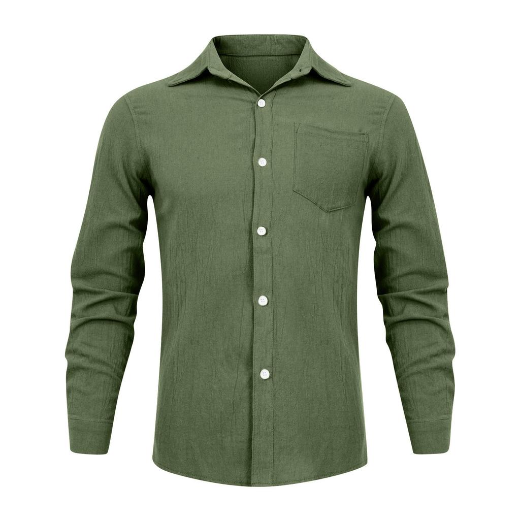Designer Spring Summer Men's Casual Cotton Linen Solid Color Long Sleeve Shirts Loose Shirts