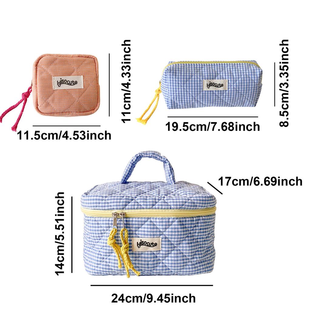 3/1Pcs Creative Plaid Makeup Bag,Large Capacity Makeup Brush Storage Bag,Portable Handheld Travel Bag For Going Out