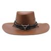 Luxury Spring Fashion Cow Head Decorate Western Cowboy HatFaux Leather Vintage Gentleman Jazz Hats for MenPanama Cowgirl Hat