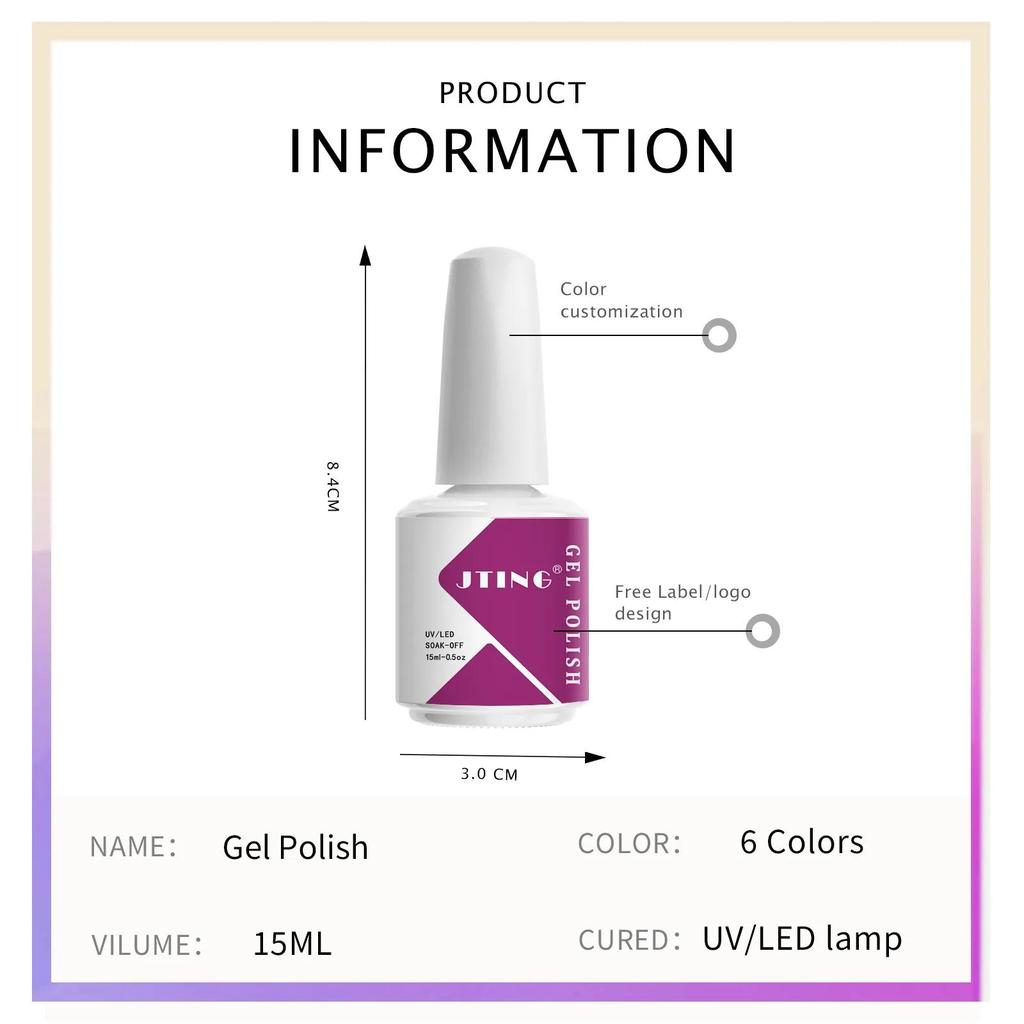JTING OEM Цветной Гель для Ногтей Поставщик Оптом Собственная Марка Замачиваемый Гель-лак для Ногтей Полузатвердевший Светодиодный УФ Гель Лак для Ногтей