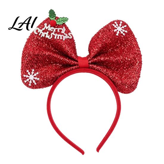Big Bow Hairband for Christmas Headband Women Girls Striped Sparkly Huge Gift Girls Hair Accessory Holiday Party Costume Xmas New Year Eve