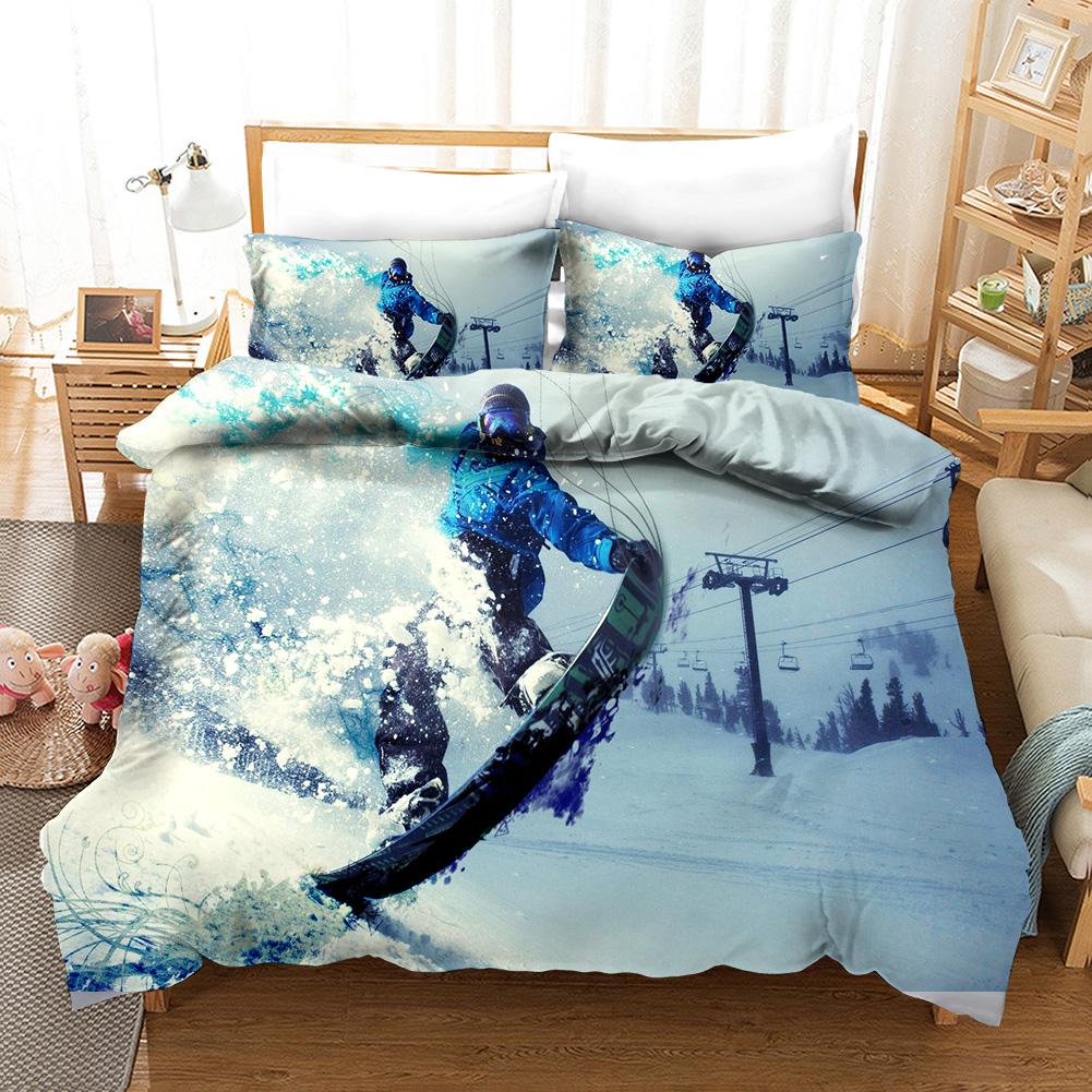 Extreme Sports Ski Duvet Cover - Microfiber, Twin/Queen/King, Snow Mountain Landscape for Winter Sports Enthusiasts