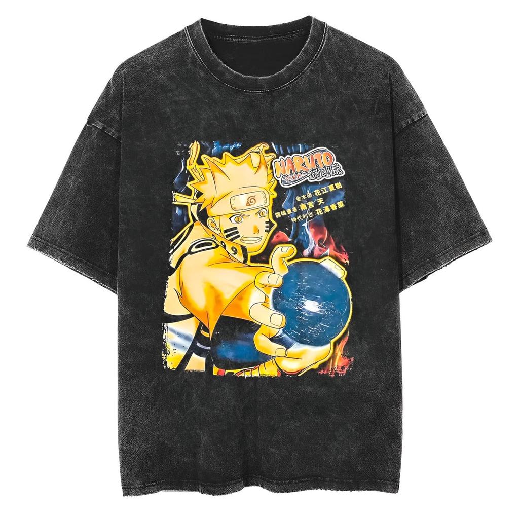 Naruto Uzumaki T Shirt Men Acid Wash Rasengan Anime Graphic Cotton Streetwear Manga Shippuden Hokage Vintage Bootleg Tee