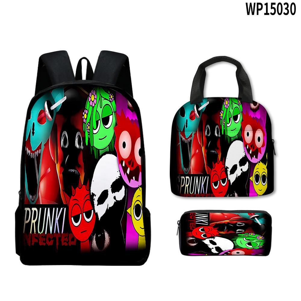 3d Sprunki Game Backpack With Waterproof Lunch Bag And Pencil Case For School