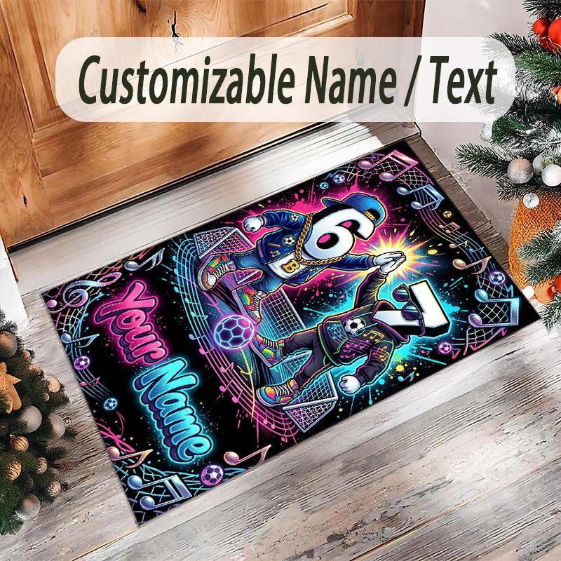 Music Theme Crystal Velvet Rug Personalized Custom Name Text Soft Floor Mat Home Decor