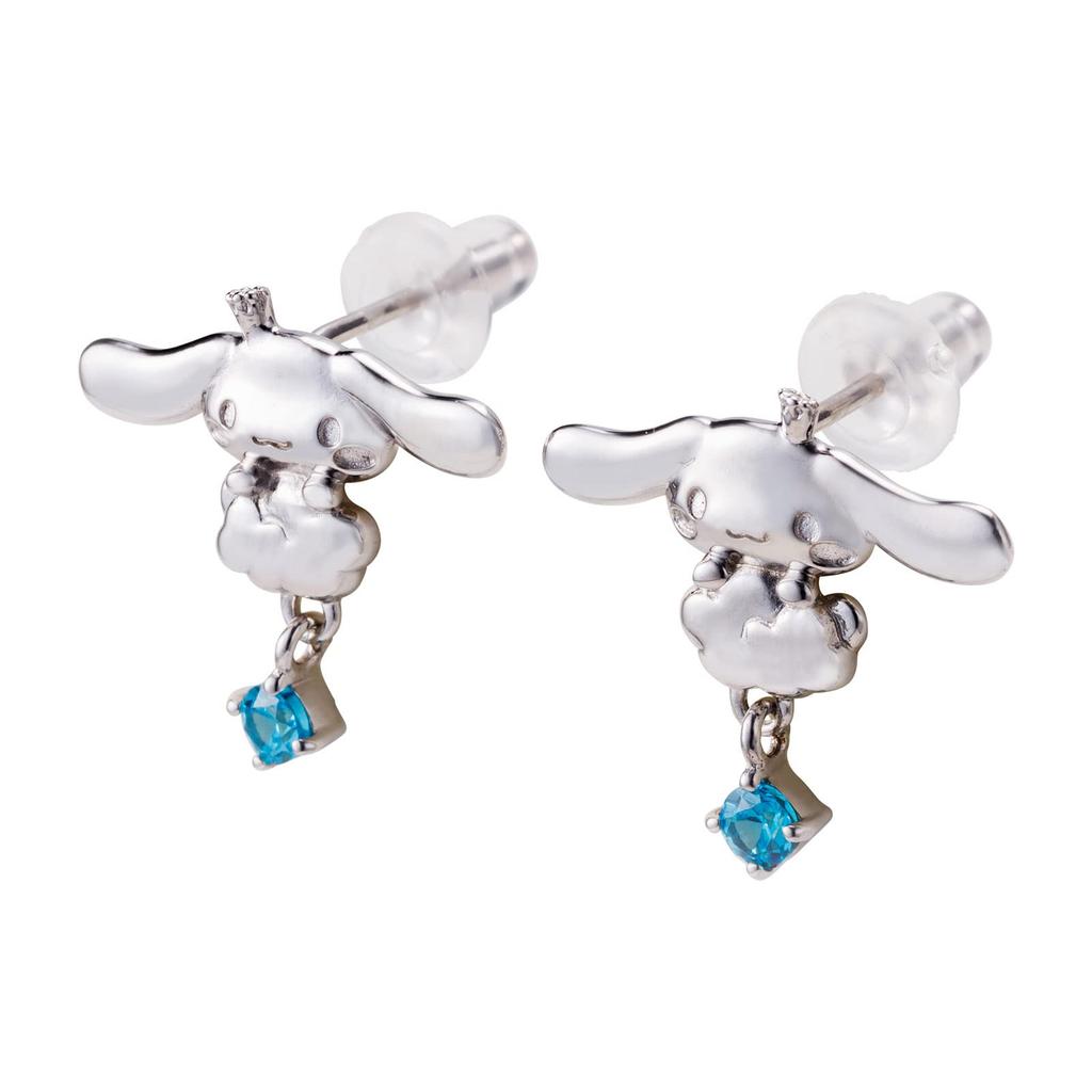 Cinnamoroll 20th anniversary earrings for both set of 2 Sanrio Characters Cinnamon Silhouette Cloud Swaying Blue Stone 925 Silver Cubic Zirconia