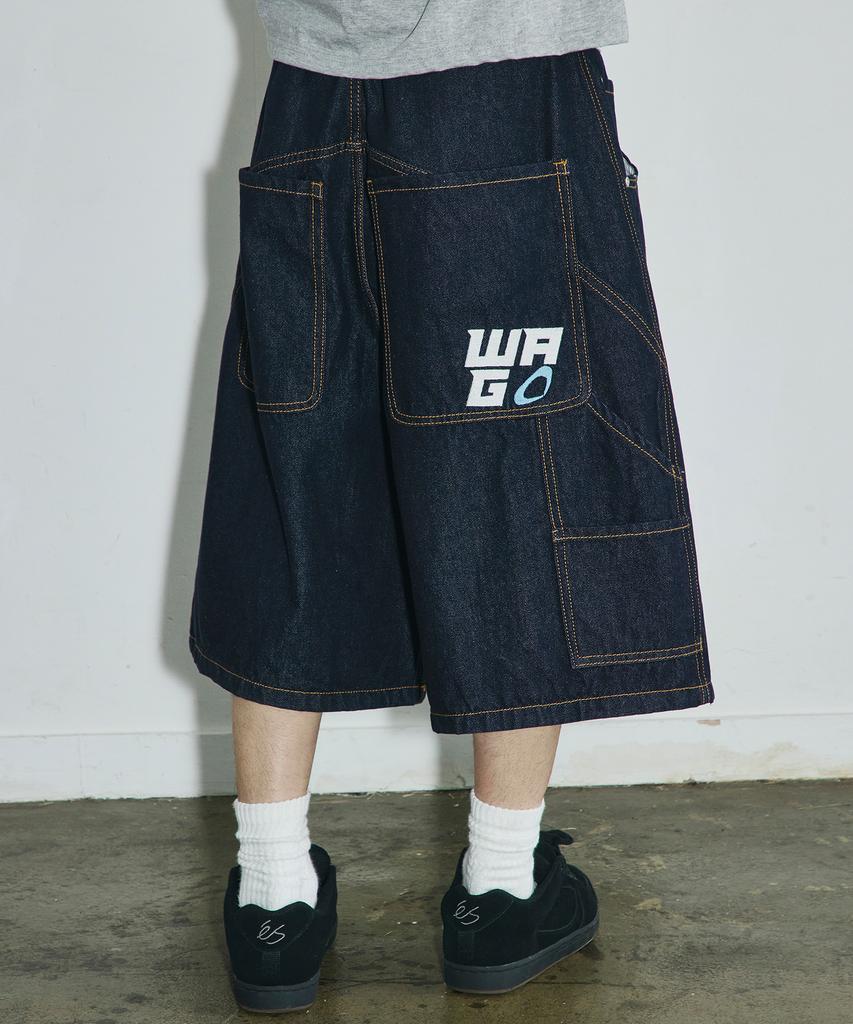 SCALLYWAG Double Knee Carpenter Raw Bermuda Denim Shorts [Indigo]