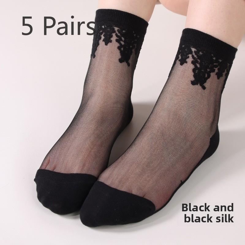 5 пар женских носков весна/лето тонкие антизацепляющиеся носки из стеклянной проволоки средней длины ретро чулки с кристаллами