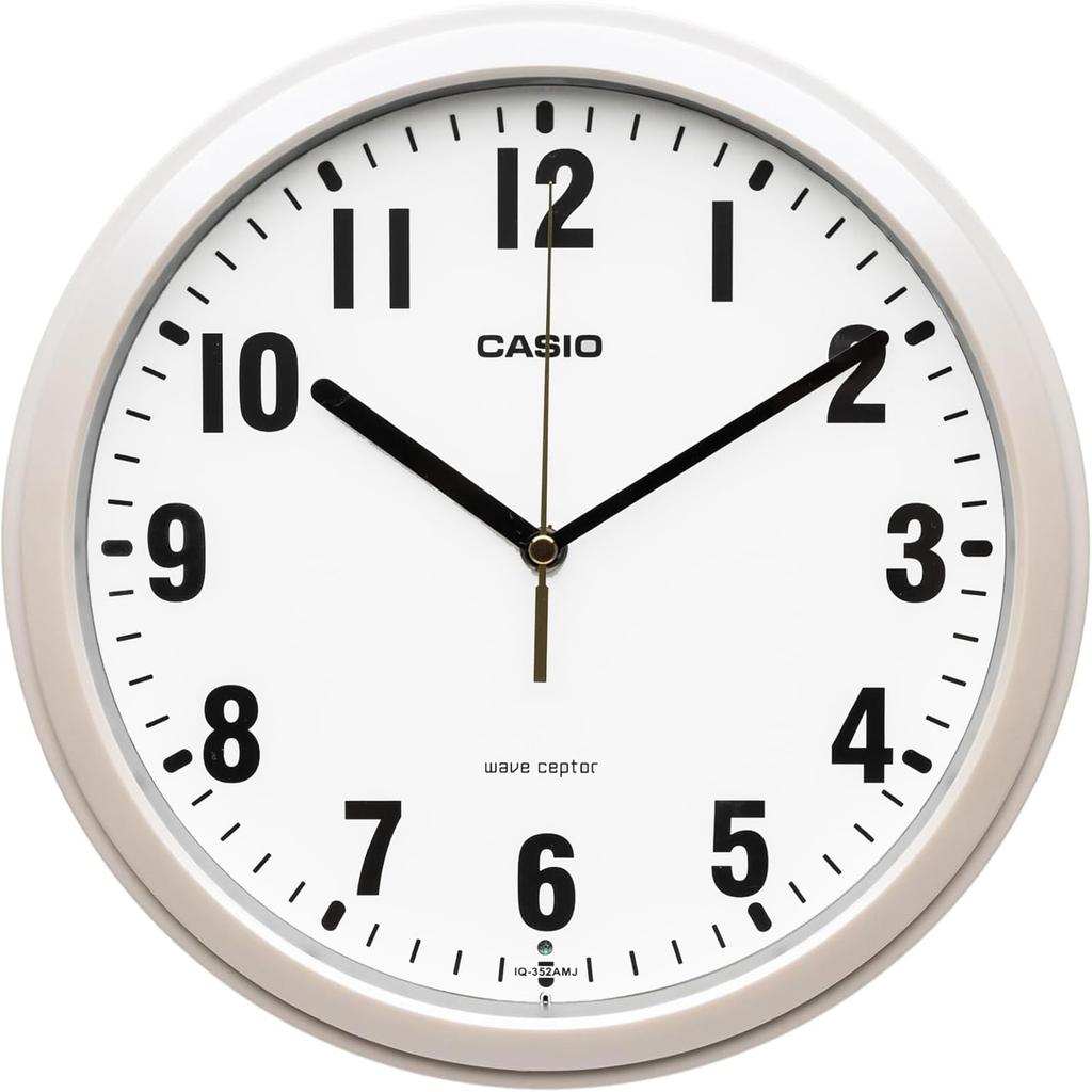 Casio Wall Clock Radio Clock Wave Cepter Analog Easy To See Small Diameter Standard Second Hand Stops At Night White Pearl White 26.8cm IQ-352AMJ-7JF
