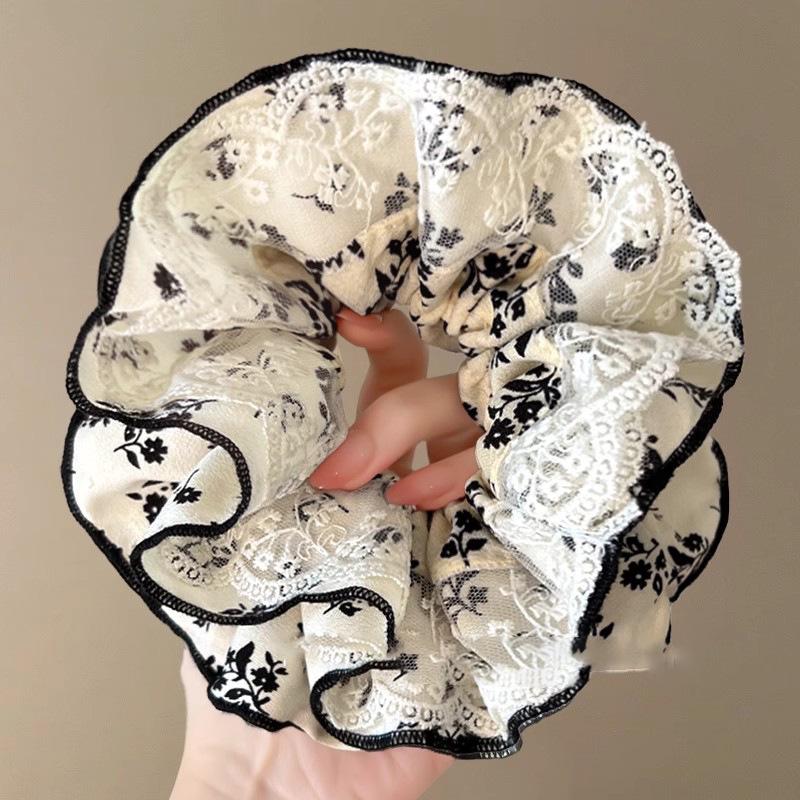 2025 New Black Floral XL Four-Layer Lace Scrunchie Hair Accessory