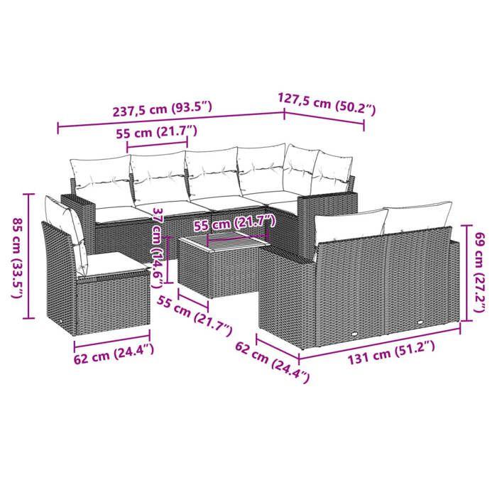 VidaXL Garden Lounge Set with Cushions 9 Pcs, Patio Sofas, Furniture Set, Outdoor Terrace Furniture, Black 3224214
