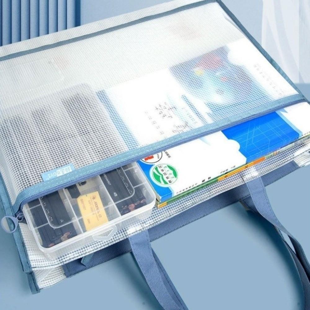 Large Capacity Mesh Art Bag Transparent File Storage Bag Reusable Test Paper Bag Student