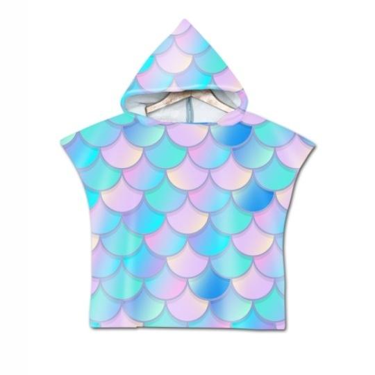 Радужная чешуя Микрофибра Пляжное полотенце Быстросохнущий Плащ с капюшоном Полотенца для гидрокостюма Взрослые Дети Родитель-ребенок Пончо Халат для плавания серфинга