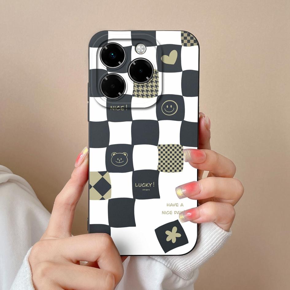 Бампер для Infinix Smart 9 Note 40X Hot 50 50Pro Plus 50i Zero 40 5G 4G чехол с узором в клетку жидкий силикон противоударный защитный для Infinix новый чехол