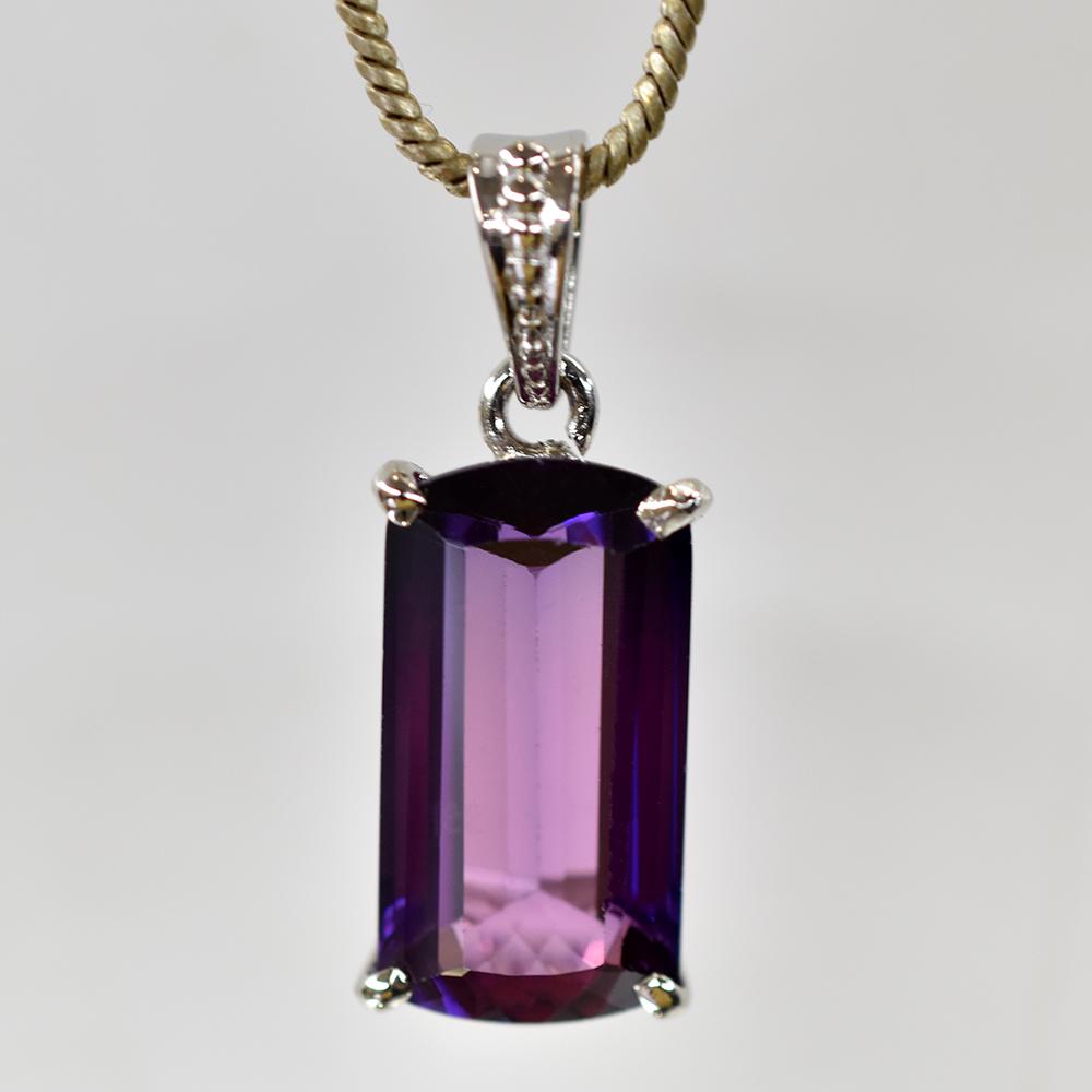 Natural Purple Tanzanite Pendant 29.5 ct Baguette 925 Sterling Silver Gemstone Jewelry Gift