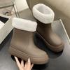 Плюшевые теплые резиновые сапоги женские средней длины нескользящие резиновые сапоги износостойкие водонепроницаемые зимние сапоги женские со съемным хлопковым рукавом