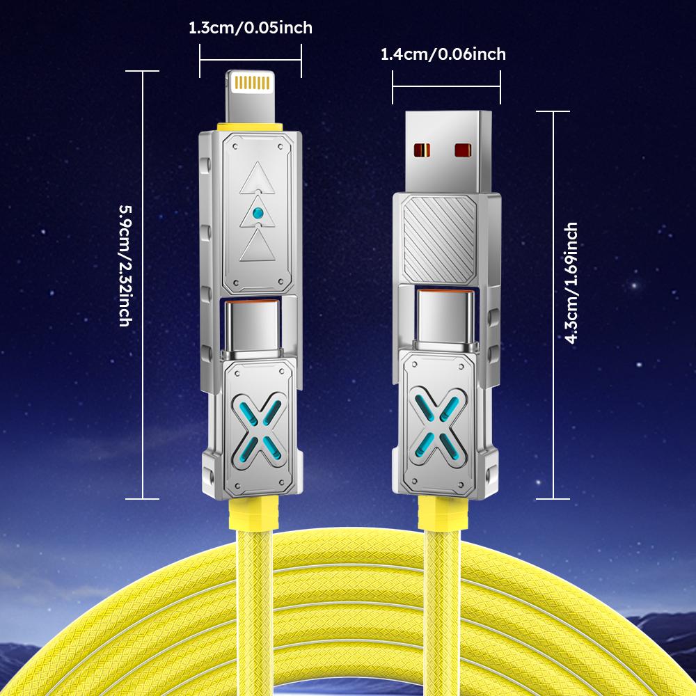 Сверхбыстрый кабель для передачи данных с зарядкой 4-в-1 240 Вт, кабель USB-C — Type-C из цинкового сплава для iPhone, Samsung, Huawei, Xiaomi, многопортовый, многократный