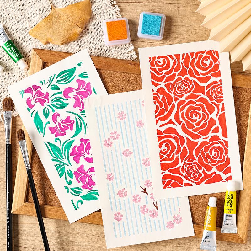 Набор из 4 шаблонов трафаретов с цветочным узором, полые, для рисования, для распыления краски, раскрашивания, рукописных плакатов, поделок, журнала