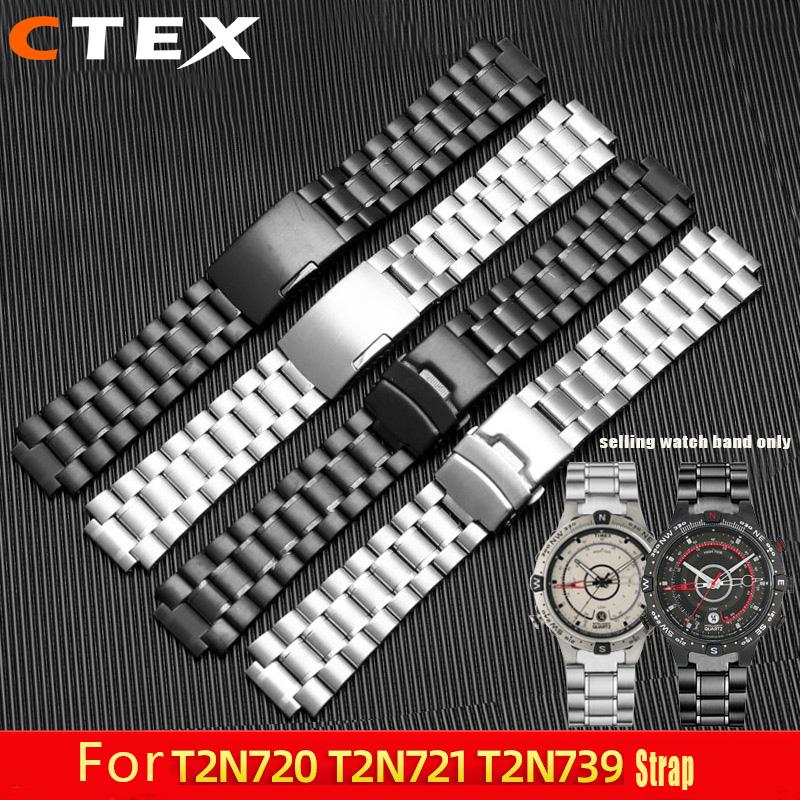 Браслет из нержавеющей стали для мужских часов TIMEX T2N720 T2N721 TW2R55500 T2N721 ремешок 24*16мм крепление серебристый черный браслет