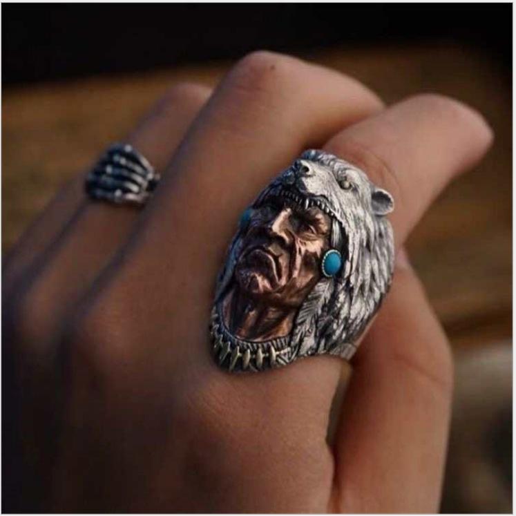 Кольцо индейца, кольцо индийского воина-оборотня, ювелирные изделия Дикого Запада, ювелирные изделия вождя племени, мужское кольцо