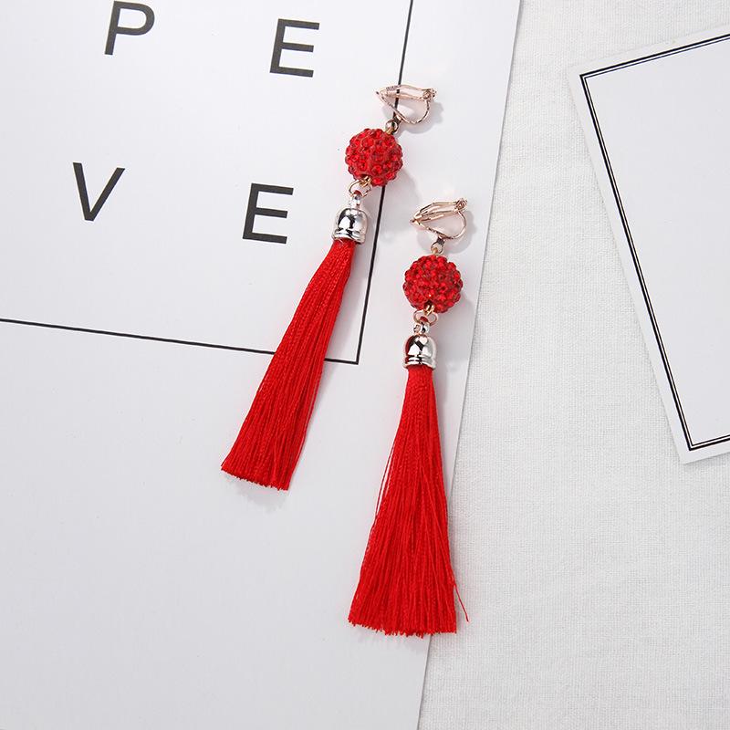 Серьги-клипсы в древнем стиле ханьфу с красными кисточками и узлом для непроколотых ушей — свадебный китайский ретро-дизайн