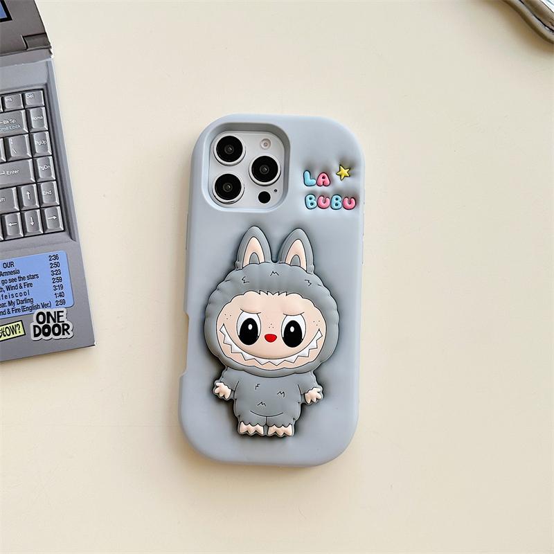 3D Милый Чехол-Держатель для Телефона для iPhone 17 16 15 14 13 12 11 Pro Max 16E Мягкий Силиконовый Чехол