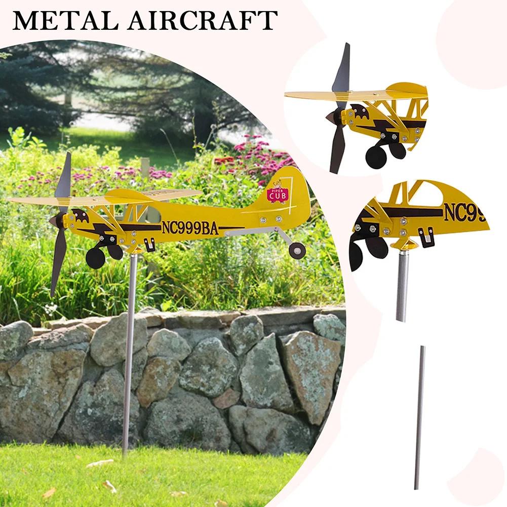 3D Piper J3 Cub Wind Spinner Plane Metal Airplane Fluge Wane Outdoor Plug-in Windmill Direction Wind Direction Compass Garden Decoration